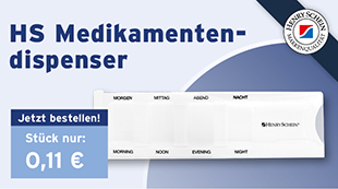 Medikamentendispenser, 4 Faecher, in weiß und blau, henry schein